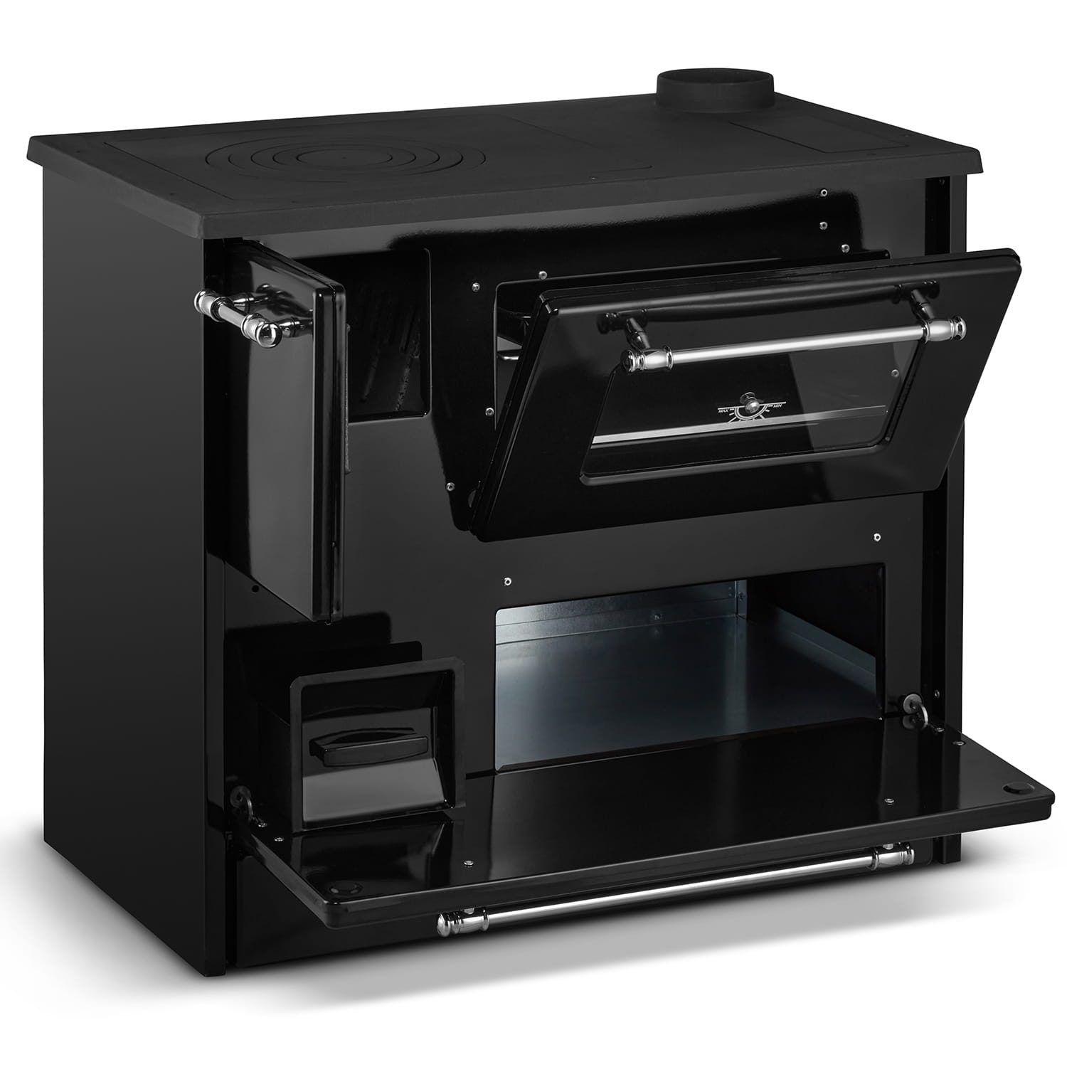 Piec kuchenny na drewno i węgiel OMEGA 701T 16 kW – kuchnia z płaszczem wodnym i funkcją ogrzewania CO, czarna - obrazek 3
